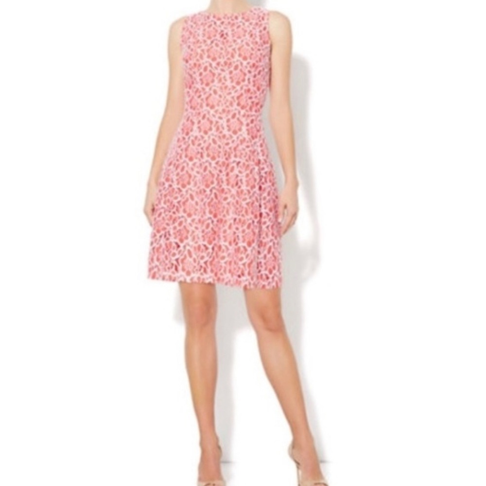 Eva Mendes- NY&Co coral & white lace dress sz 14